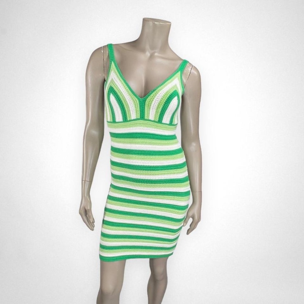 MINIMAL KNITWEAR Green Stripe Knit Summer Dress‎ S